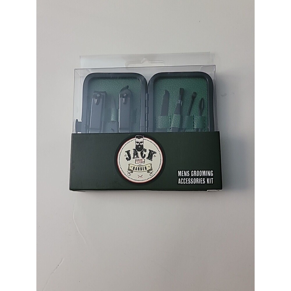 Jack The Barber Men’s Grooming Accessories Kit 7pc W / Hard Case Black & Green